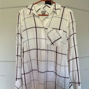 Chico's White and Brown Casual Button Down Shirt
